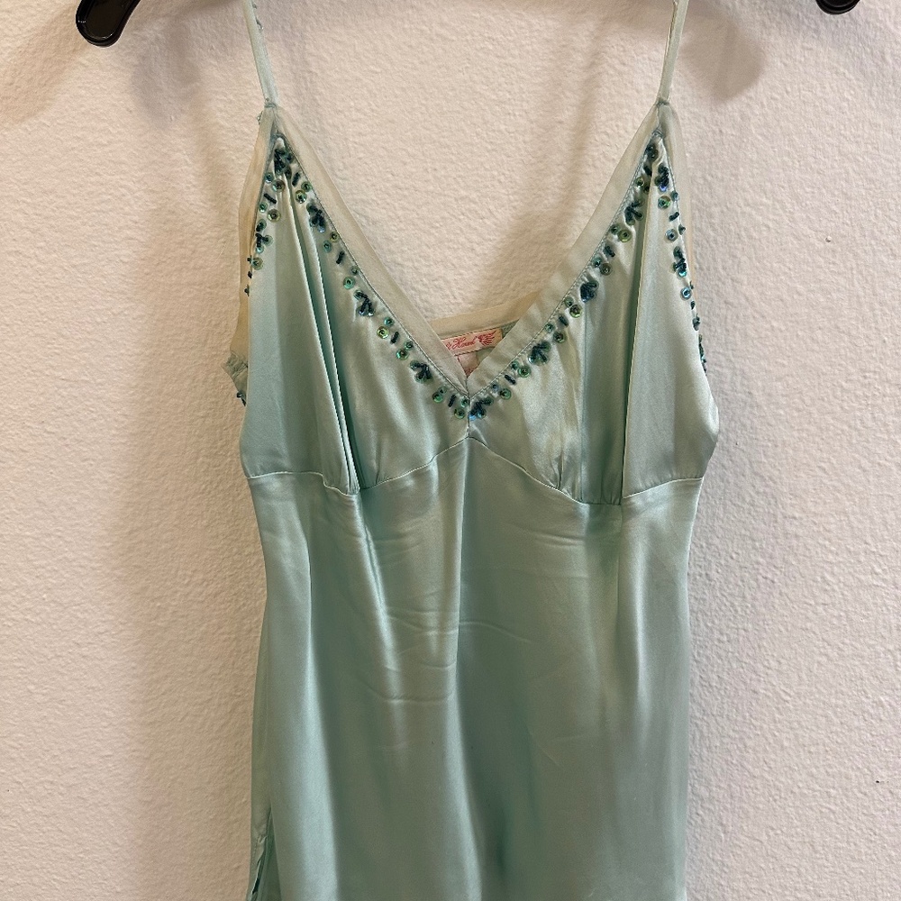 GOLD HAWK SILK BEADED CAMISOLE - LIGHT GREEN/BLUE - M